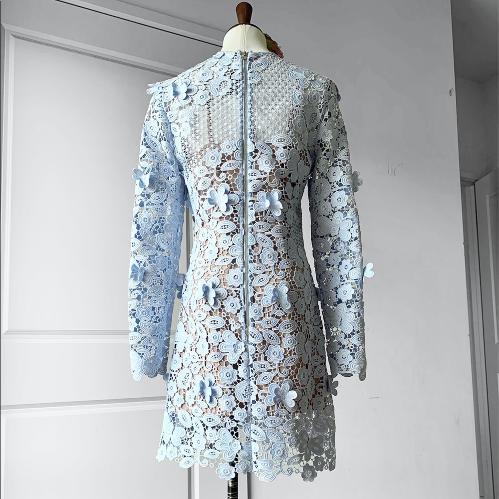 ❌SOLD❌ SELF-PORTRAIT Pale Blue Floral Guipure Lace Long Sleeve Dress - Picture 3 of 10